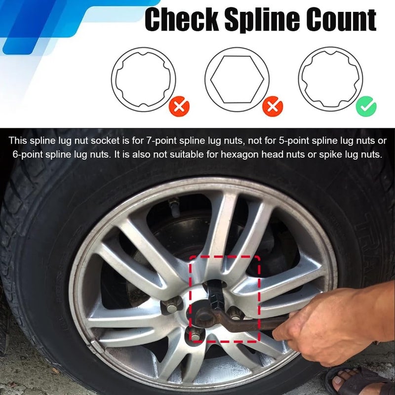 PACLVIO 7 Spline Lug Nut Socket, Wheel Lock Key Replacement for Aftermarket 7 Spline Lug Nut, Drive Tuner Replacement Socket Key Tool Compatible with 19mm 3/4" 21mm 13/16" Hex Socket Wrench (7 Spline) - Image 5
